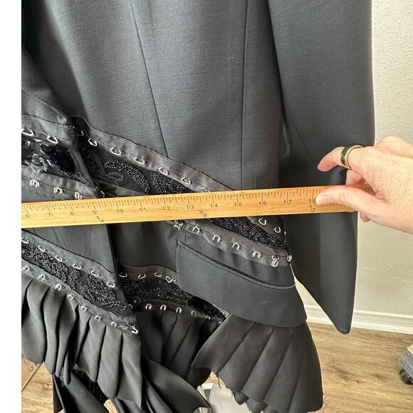 Alexander McQueen Black Asymmetrical Blazer Coat with Pleated Skirt 14 - Picture 12 of 16